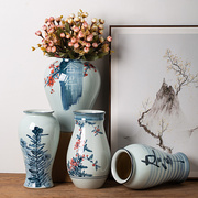 手绘青花瓷花瓶花器花盆花，插中式陶罐，插花摆件复古怀旧仿古