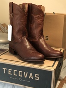 tecova美国产蜥蜴皮，真皮刺绣圆头中筒靴，骑马靴复古西部牛仔靴男