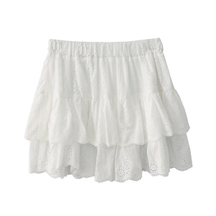 自制夏季法式复古芭蕾风纯棉，刺绣荷叶边蛋糕，裙白色半身裙短裙
