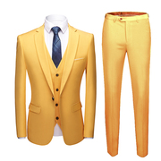 欧洲站男士西服三件套21彩色套装5xl-6xl商务免烫黄色外套西装裤