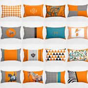北欧橙色轻奢沙发抱枕简约橙红色，几何靠垫橘色现代美式腰靠背套