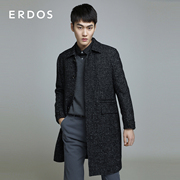 erdos男装羊毛混纺，大衣早秋黑色单排扣中长款毛呢，外套时尚潮流