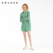 商场同款URLAZH有兰2024夏季复古绿色休闲宽松直筒条纹短裤女