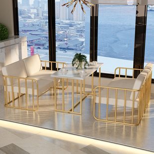 北欧奶茶店休闲桌椅组合咖啡厅休闲铁艺沙发卡座创意时尚布艺沙发