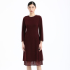戴布拉芬品牌冬季连衣裙，气质酒红色，时尚蕾丝拼接长袖长裙女