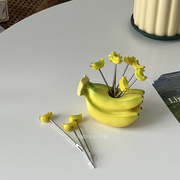卡通水果叉不锈钢香蕉造型，家用儿童可爱水果签蛋糕零食小叉子