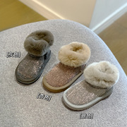 冬季女童加绒亮片雪地靴1-2-3岁女宝宝棉靴4小童兔毛棉鞋5儿童鞋6