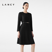lancy朗姿2023秋冬季黑色，法式a字连衣裙，子女高级感羊毛女装