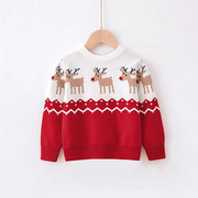 圣诞节儿童服装红色毛衣绿毛线小鹿款，女童主题衣服圣诞新年针织衫