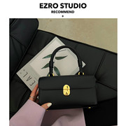 EZRO洋气复古高级真皮锁扣盒子包手提斜挎小方包春季女包