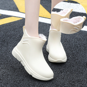 时尚白色雨鞋食品厂工作女士雨靴中筒短筒防滑加绒保暖水鞋厨房鞋