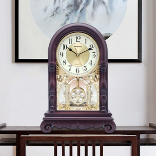 新中式座钟创意报时时钟豪华客厅欧式复古家用仿古台式摇摆钟静音