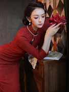 红色旗袍2023年轻款高端气质长款连衣裙中式结婚新娘回门礼服