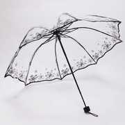 折叠伞全自动伞透明伞樱花透明三折雨伞折叠伞女生如夏花
