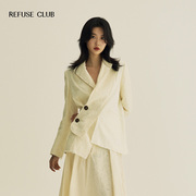 新中式品牌REFUSE CLUB 设计师原创女装棉拼接西装A字半身裙