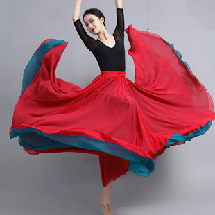 720度两面穿双面大摆裙垂感半身裙女广场舞，新疆舞跳舞裙雪纺长裙