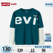 Levi's李维斯儿童男童长袖T恤23大童装拼接假两件上衣春秋款