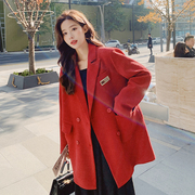 红色西装外套女2023春系韩系气质复古高级感休闲百搭通勤西服