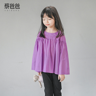 蔡爸爸童装文艺春秋季女童，紫色波点宽松上衣长袖衬衫少女1221+775