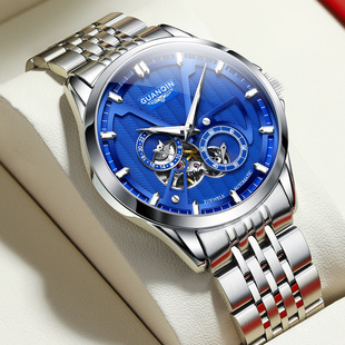冠琴男士品牌时尚镂空手表，男表全自动瑞士钢带，夜光饰品机械男