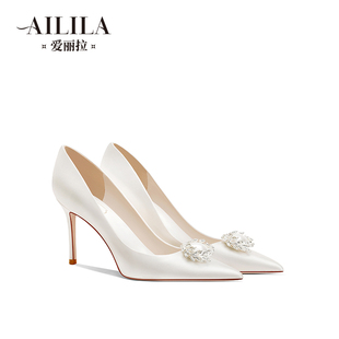 爱丽拉细跟白色法式结婚鞋女2024春季主婚纱新娘高跟鞋高级感
