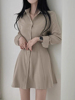 韩国chic春季法式气质纯色衬衫裙收腰显瘦小个子A字连衣裙女