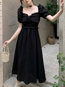 法式赫本风黑色泡泡袖，连衣裙子女夏季2024年显瘦气质公主长裙