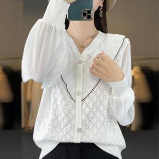 日本顶奢年减龄打底毛衣大码女装拼接假两件雪纺拼接针织衫毛