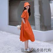 橙色连衣裙女夏季气质法式桔梗显瘦减龄小个子茶歇橘色长裙