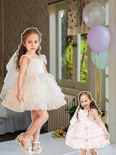 女童洛丽塔婚纱公主裙蛋糕，裙生日连衣裙白色纱裙，儿童花嫁礼服裙子