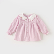 戴维贝拉儿童衬衫2024春装，女童纯棉衬衣，童装女宝宝长袖上衣
