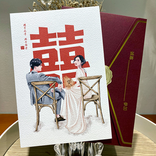 简约婚礼请柬定制创意请帖结婚中国风个性中式手绘喜帖邀请函打印
