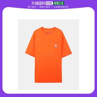 韩国直邮Carhartt休闲T恤橙色圆领短袖长款胸前口袋修身时尚潮流