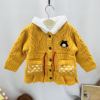 韩国中小童装 冬季女童宝宝黄色带帽加绒毛衣 线衣 外套