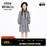 littlemoco童装春秋装，女童黑白格纹长袖，连衣裙儿童裙子小女孩