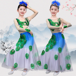 儿童傣族舞蹈演出服孔雀舞蹈服民族风练功服女童走秀舞衣舞服