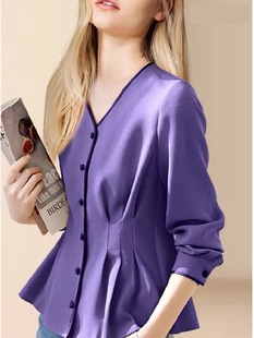 欧美名媛洋气紫色小香风衬衫，女2024年春季气质优雅高级感衬衣