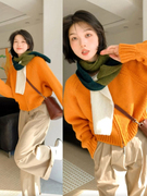 橘色短款针织开衫秋装女装2023年外套毛衣慵懒风冬季韩系穿搭