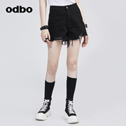 odbo/欧迪比欧原创设计破洞磨毛高腰牛仔裤女早夏短裤子