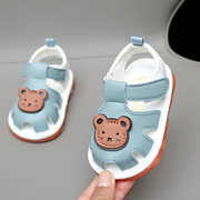夏季软底男宝宝叫叫鞋，0-1岁婴幼儿学步鞋，女童防滑包头鞋凉鞋