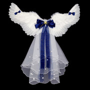 高端女童天使羽毛翅膀，白色儿童公主蝴蝶结小仙女装扮道具背饰演出