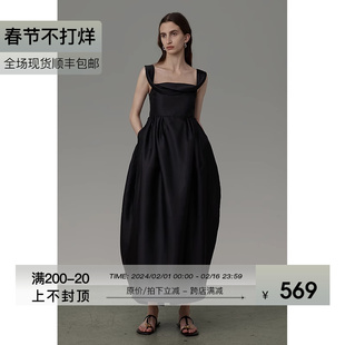 unspoken黑色连衣裙无袖法式气质，高级感收腰显瘦长裙2024夏季