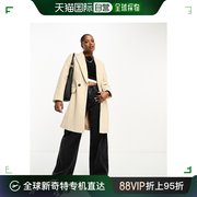 香港直邮潮奢petite女士，设计小号合身中长正装驼色大衣
