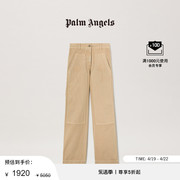 折扣Palm Angels女士米色低腰棕榈刺绣工装牛仔裤长裤