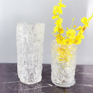 欧式样板房透明水晶玻璃冰裂花瓶摆件蜡烛台托盘家庭软装饰品