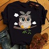 Cute Owl T shirt 超火卡通猫头鹰T恤夏儿童圆领亲子装黑色短袖
