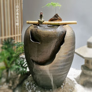 大号日式庭院循环流水陶罐摆件，室内阳台花园禅意石头水(石，头水)钵水景装饰