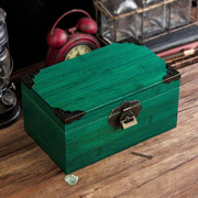 竹木实木带锁长方形木箱首饰绿色收纳小木盒桌面，整理木盒子竹盒子