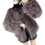 2022款仿狐狸毛外套(毛外套，)貉子毛单面(毛单面，)编织皮外套女短款长袖