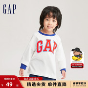 Gap男幼童秋季LOGO纯棉长袖T恤儿童装洋气微弹运动上衣753648